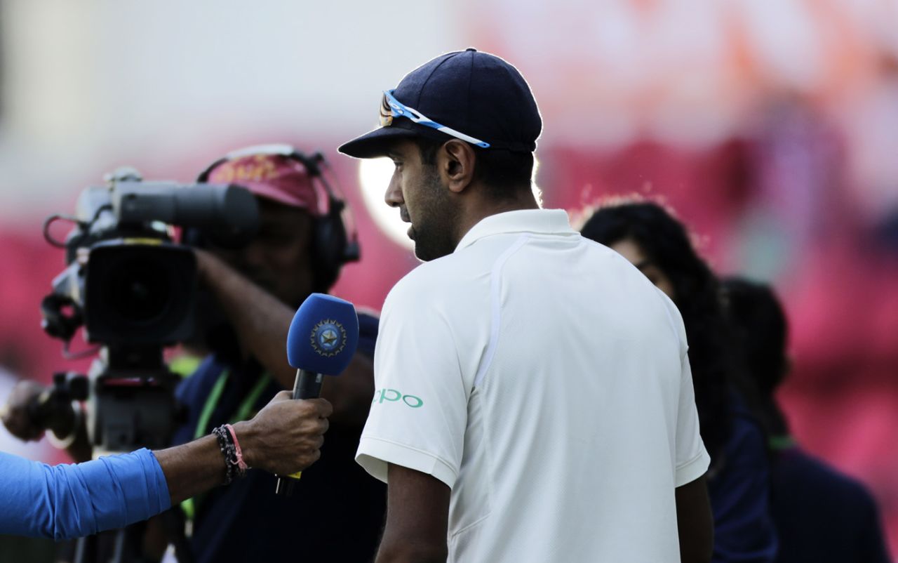 R Ashwin speaks to the broadcaster at the post-match presentation, India v Sri Lanka, 2nd Test, Nagpur, 4th day, November 27, 2017