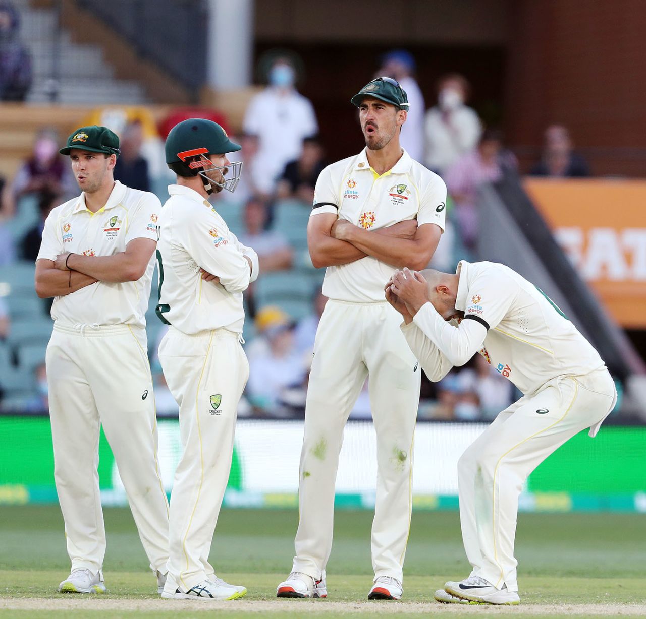 Nathan Lyon reacts after an lbw shout is turned down on review, Australia vs England, 2nd Test, The Ashes, Adelaide, 5th day, December 20, 2021