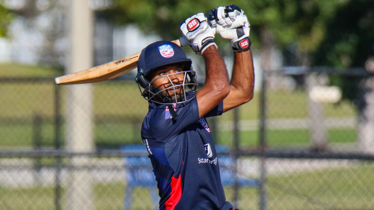 Sushant Modani drives over cover, USA v Ireland, 1st T20I, Lauderhill, December 22, 2021