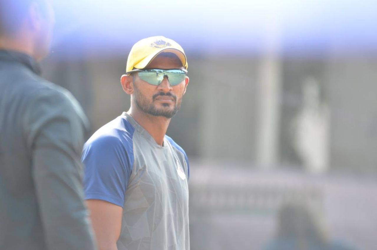 P Saravana Kumar in a contemplative mood, Tamil Nadu vs Saurashtra, Vijay Hazare Trophy semi-final, Jaipur, December 24, 2021