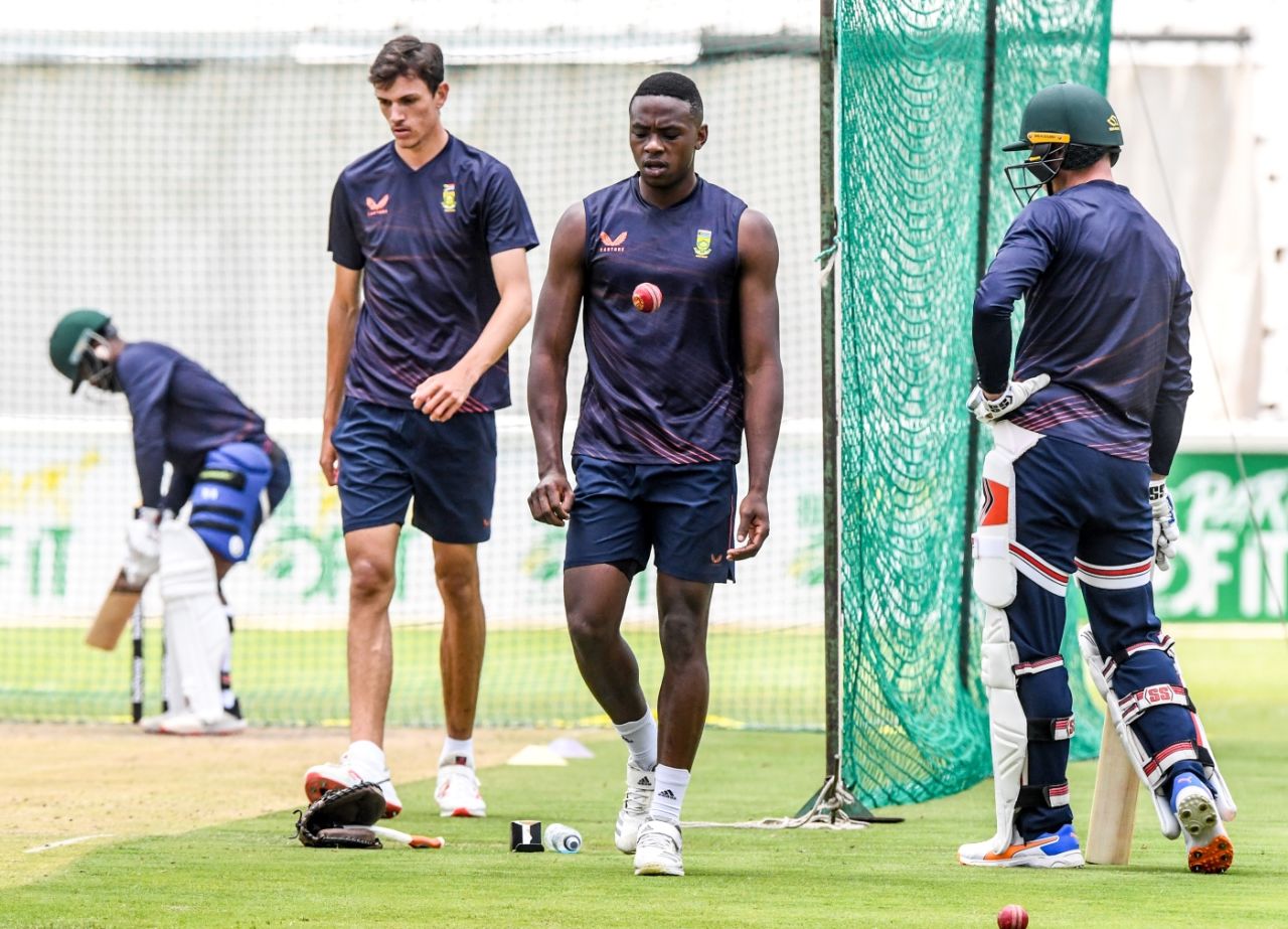Marco Jansen and Kagiso Rabada warm-up in the South Africa nets, Johannesburg, December 21, 2021