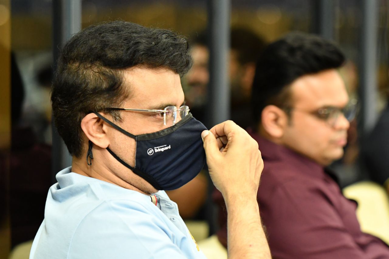 Sourav Ganguly and Jay Shah attend an IPL match, Dubai, October 13, 2020