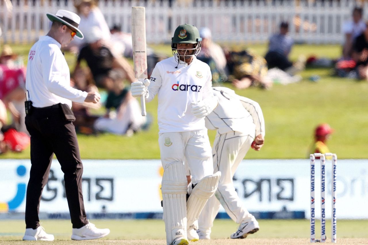 Mahmudul Hasan Joy celebrates his half-century, New Zealand vs Bangladesh, 1st Test, Mount Maunganui, Day 2, January 2, 2022