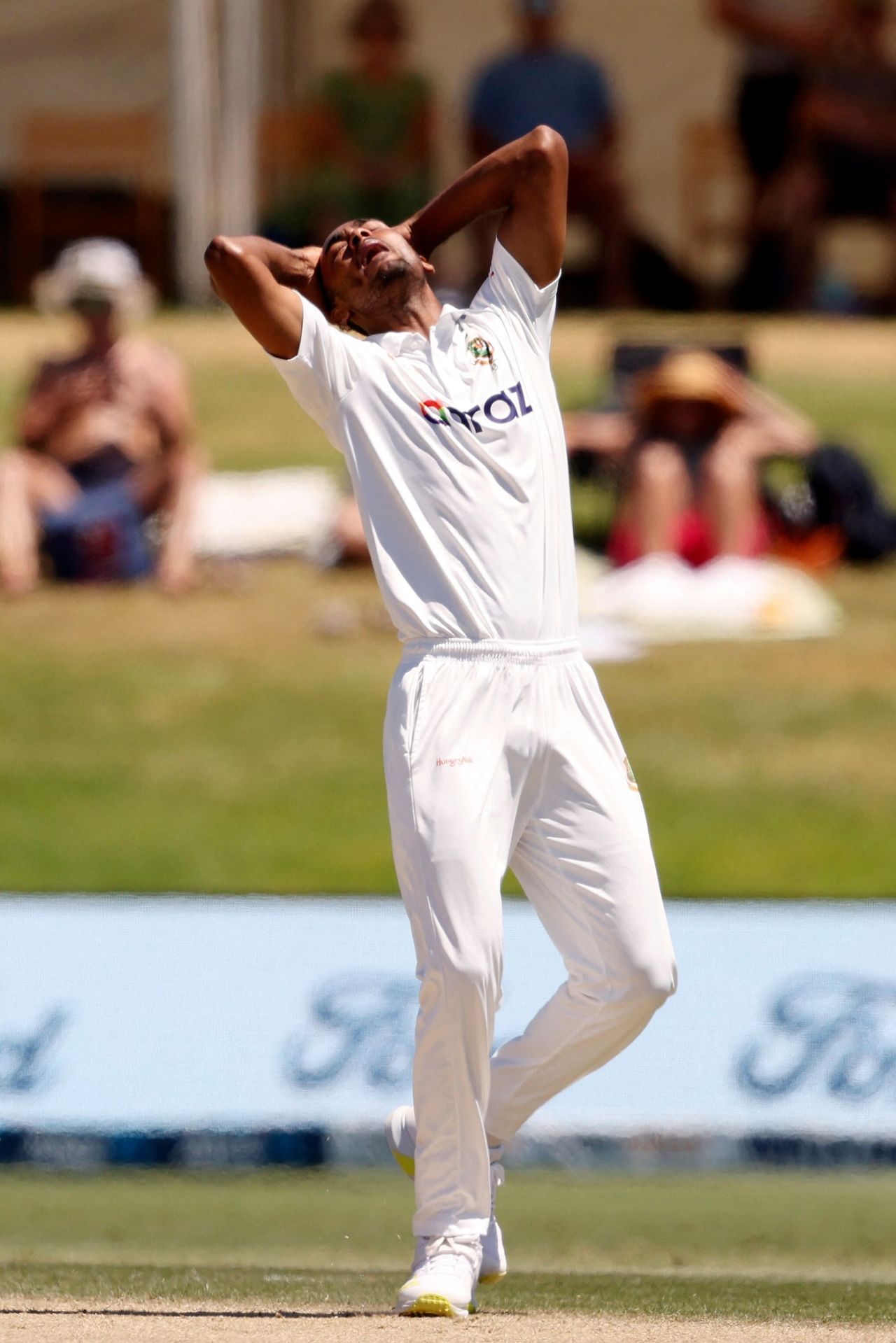Shoriful Islam reacts after a near miss, New Zealand vs Bangladesh, 1st Test, Mount Maunganui, 4th day, January 4, 2022