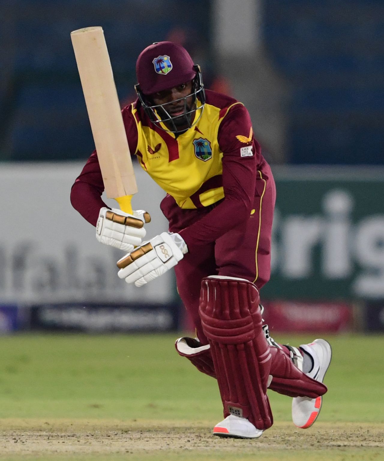 Shamarh Brooks plays a shot, Karachi, December 13, 2021