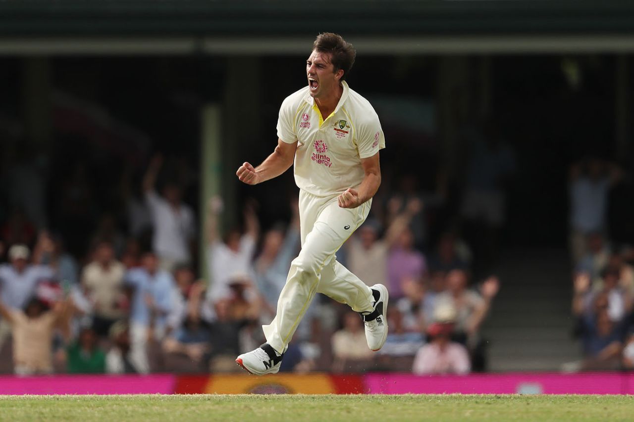 Pat Cummins celebrates his second wicket, Australia vs England, Men's Ashes, 4th Test, 5th day, Sydney, January 9, 2022