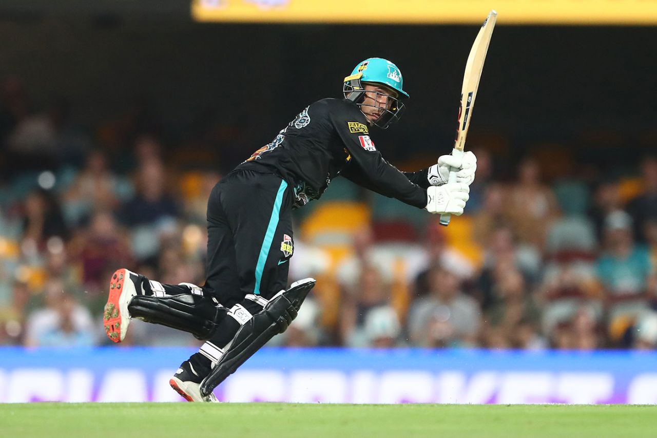Lachlan Pfeffer plays through the leg side, Brisbane Heat vs Hobart Hurricanes, BBL, Gabba, January 8, 2021