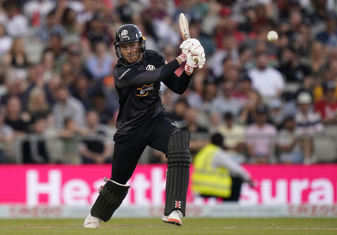 Phil Salt flashes through the covers, Manchester Originals vs Birmingham Phoenix, Men's Hundred, Old Trafford, July 25, 2021