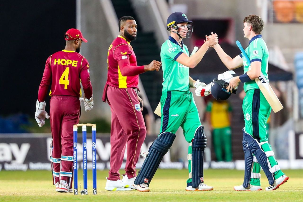 Harry Tector and Gareth Delany celebrate after Ireland's win, West Indies vs Ireland, 2nd ODI, Kingston, January 13, 2022