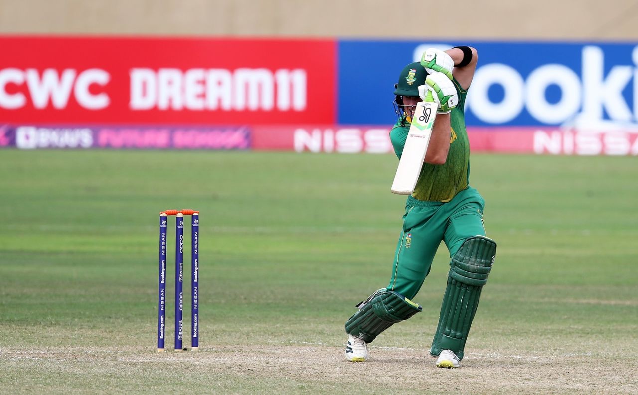 Dewald Brevis drives through the off side, India Under-19 vs South Africa Under-19, Under-19 World Cup 2022, Providence, January 15, 2022 