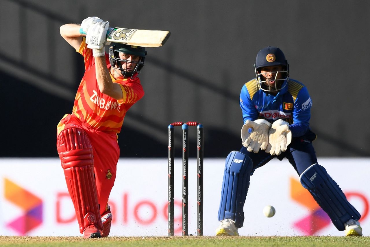 Sean Williams drives one towards covers, Sri Lanka vs Zimbabwe, 1st ODI, Pallekele, January 16, 2022
