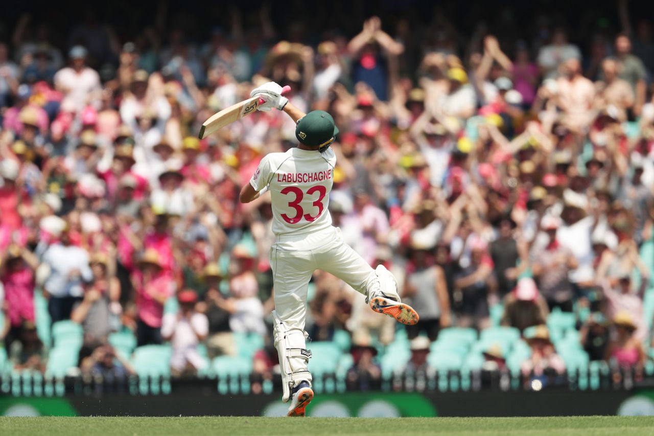 Marnus Labuschagne celebrates after scoring a double-century at the SCG, Sydney, January 4, 2020