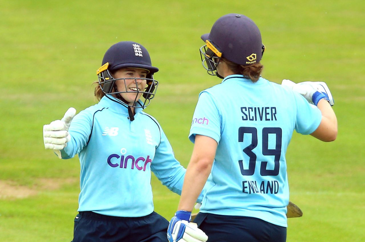 Nat Sciver celebrates reaching a half-century with Tammy Beaumont, Bristol, June 27, 2021