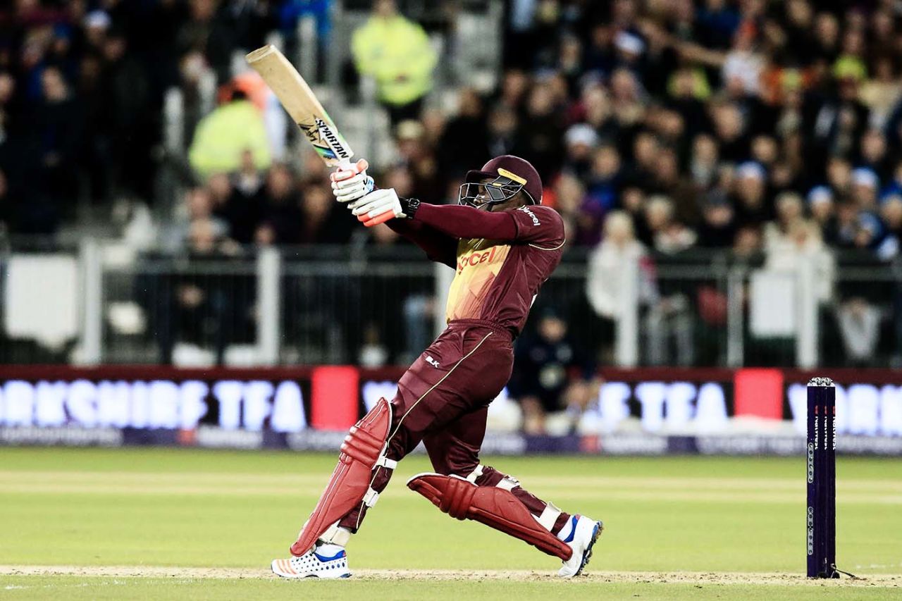 Rovman Powell muscles a six, England v West Indies, only T20I, Chester-le-Street, September 16, 2017