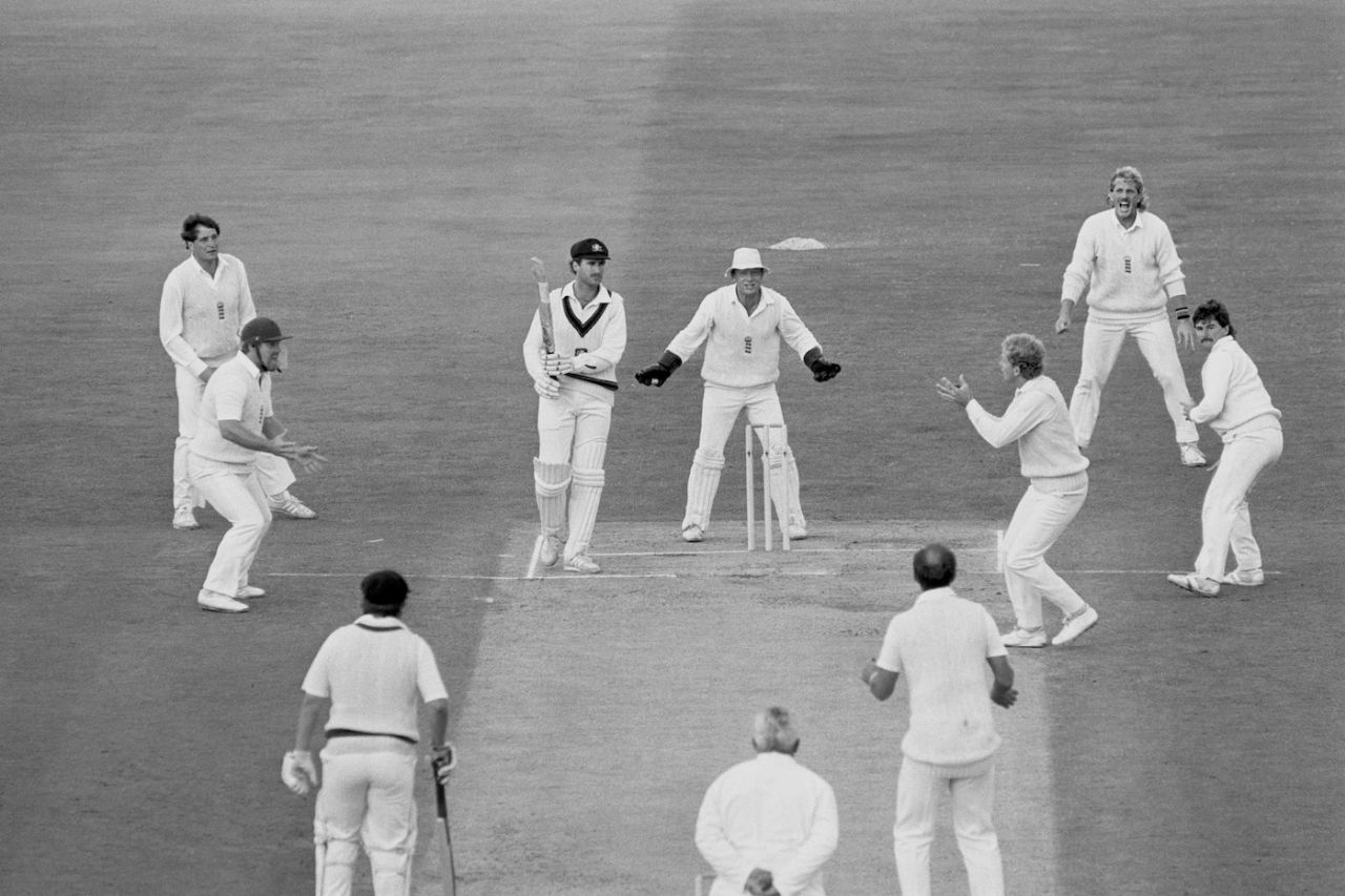 Wayne Phillips is caught by David Gower, England v Australia, fifth Test, Birmingham, day five, August 20, 1985

