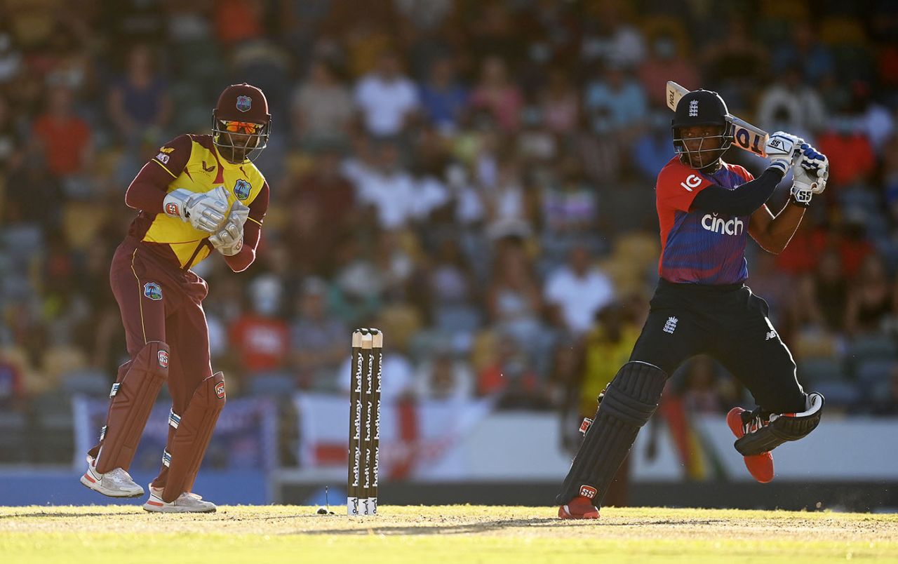Chris Jordan did his best to rescue England's innings, West Indies vs England, 1st T20I, Kensington Oval, Barbados, January 22, 2022