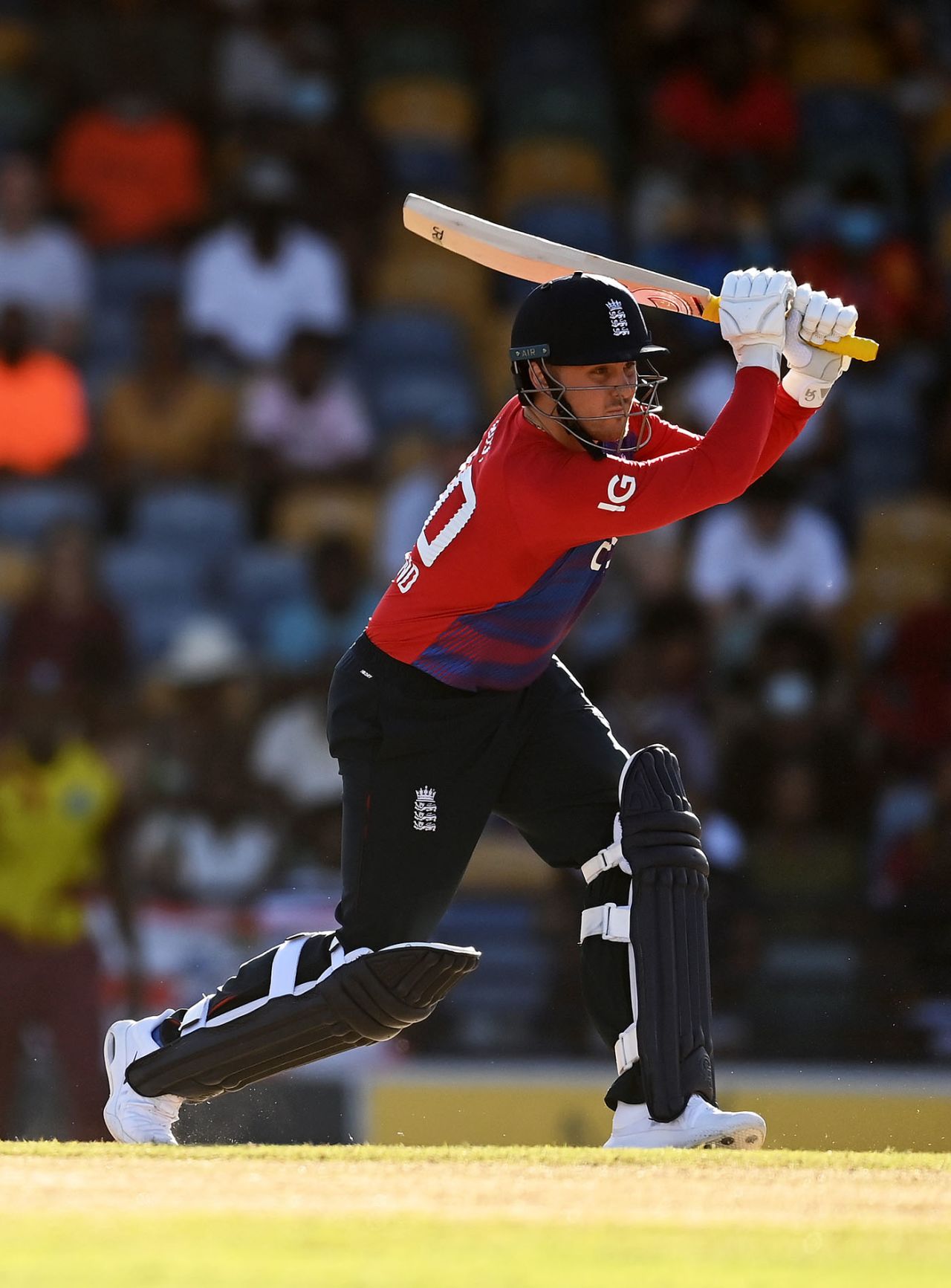 Jason Roy on the drive, West Indies vs England, 2nd T20I, Kensington Oval, Barbados, January 23, 2022