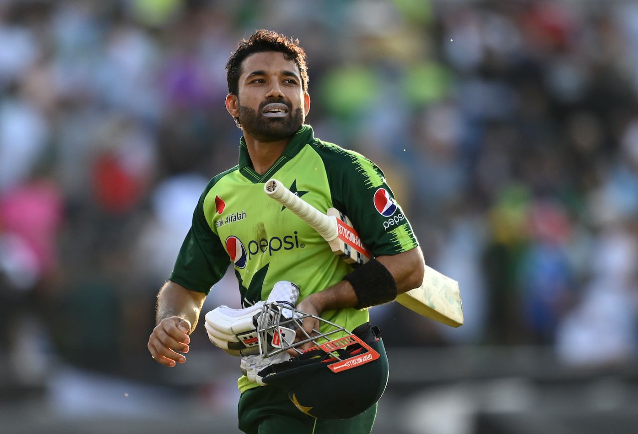 Mohammad Rizwan walks off after his 76 not out, England vs Pakistan, 3rd T20I, Old Trafford, July 20, 2021