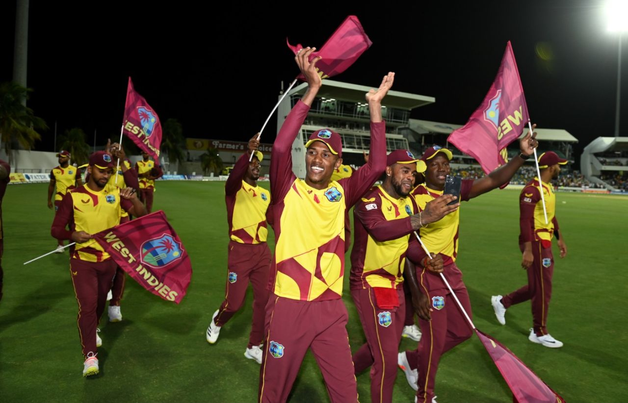 West Indies take a lap of honour after winning the fifth T20I, West Indies vs England, 5th T20I, Kensington Oval, Barbados, January 30, 2022
