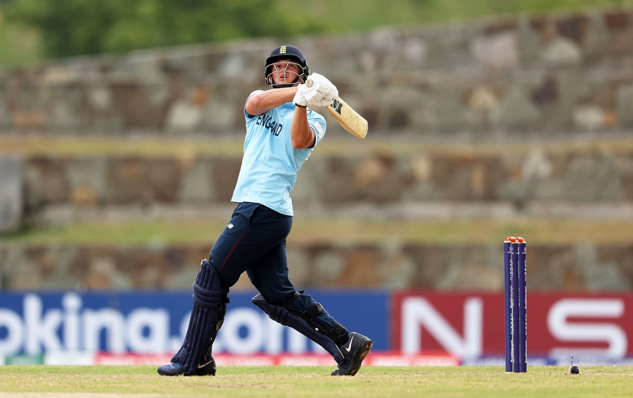 George Thomas swings into a pull, England vs Afghanistan, ICC Under-19 World Cup semi-final, Antigua, February 1, 2022