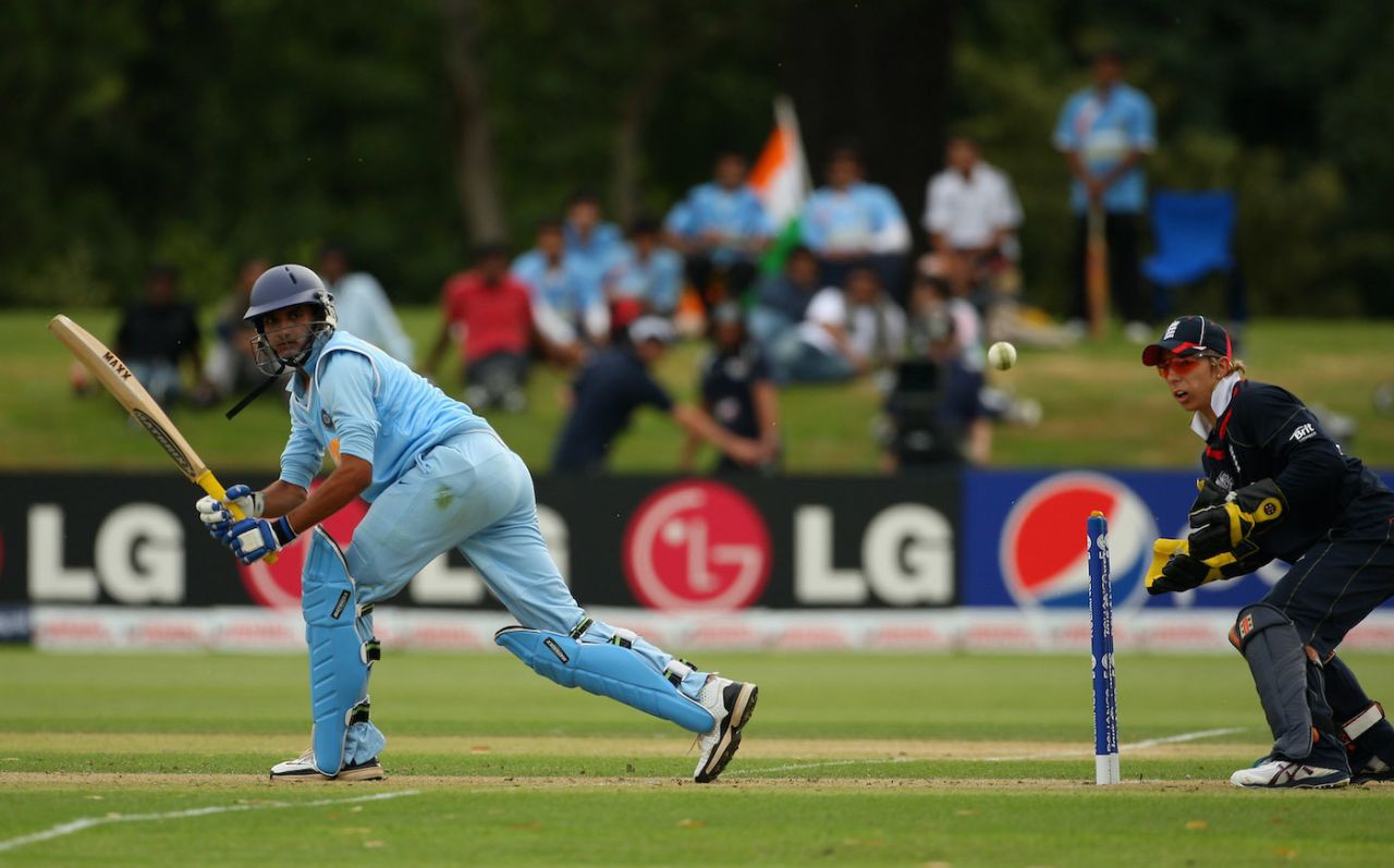 Harshal Patel sends one away, England vs India, U19 World Cup, Bert Sutcliffe Oval, Lincoln, New Zealand, January 21, 2010