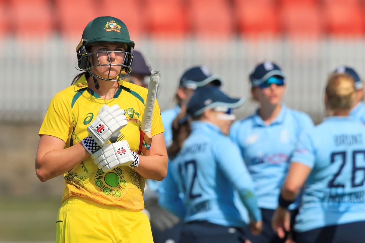 Tahlia Mcgrath made 29 before being dismissed by Katherine Brunt, 1st ODI, Women's Ashes, Canberra, February 3, 2022