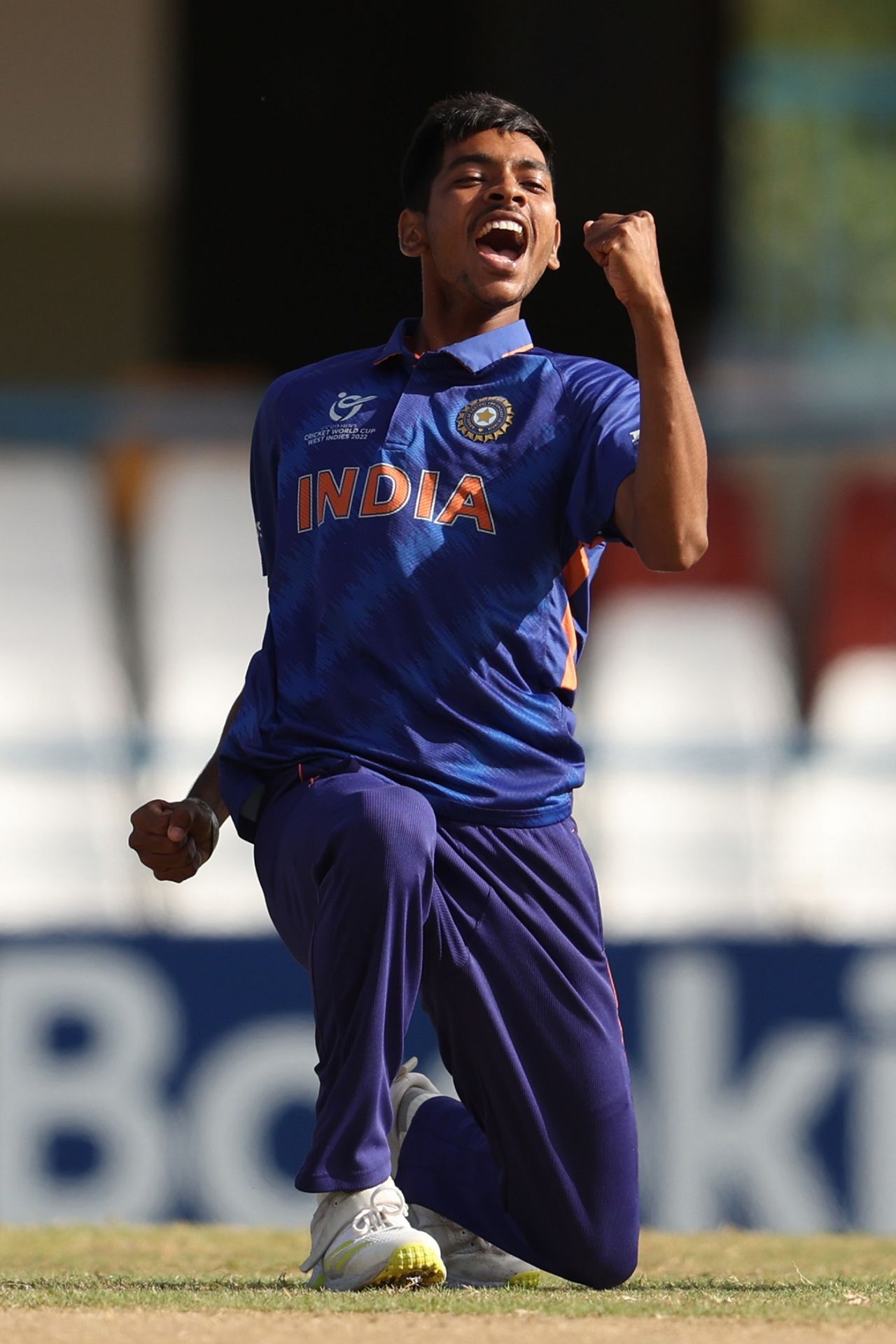 Ravi Kumar pumps his fist in joy, India vs England, Under-19 World Cup final, North Sound, February 5, 2022