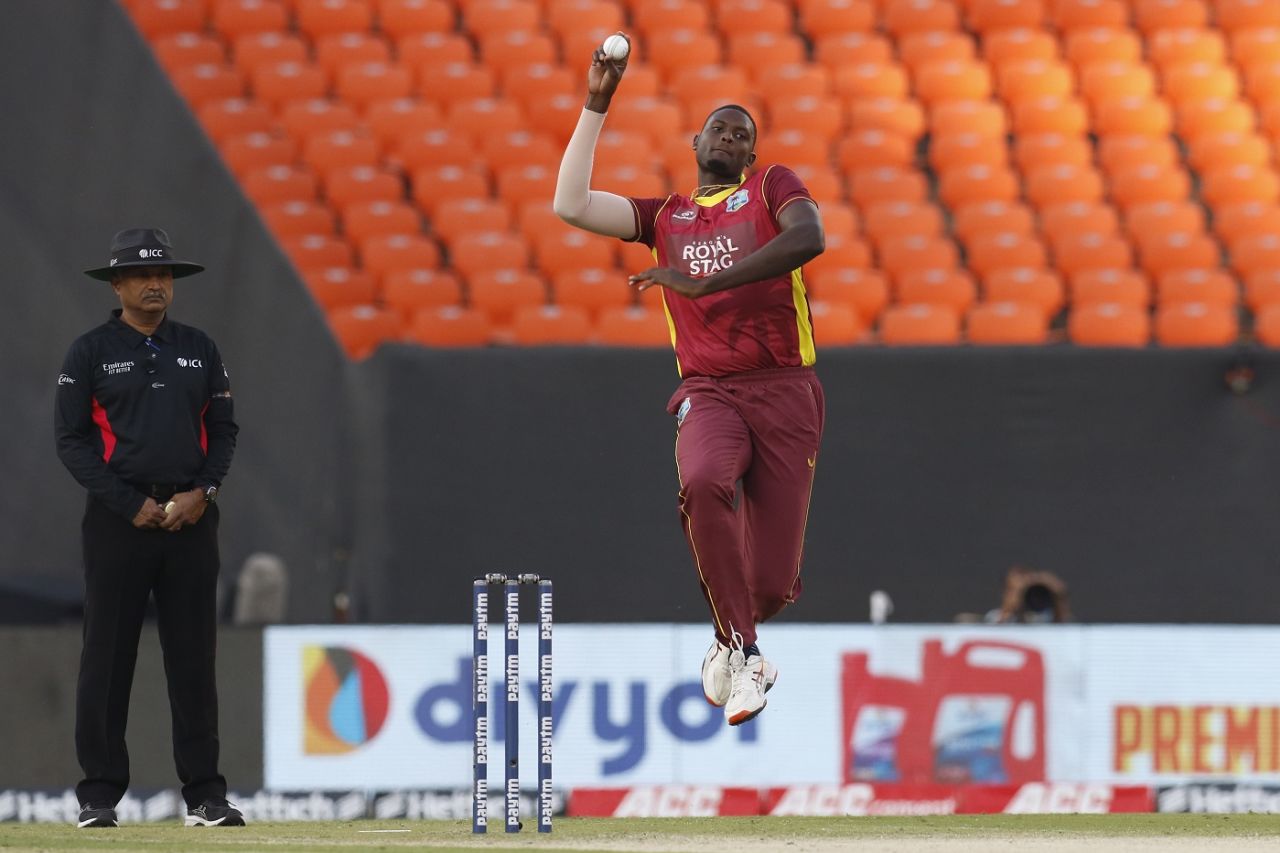 Jason Holder bowls, India vs West Indies, 1st ODI, Ahmedabad, February 6, 2022