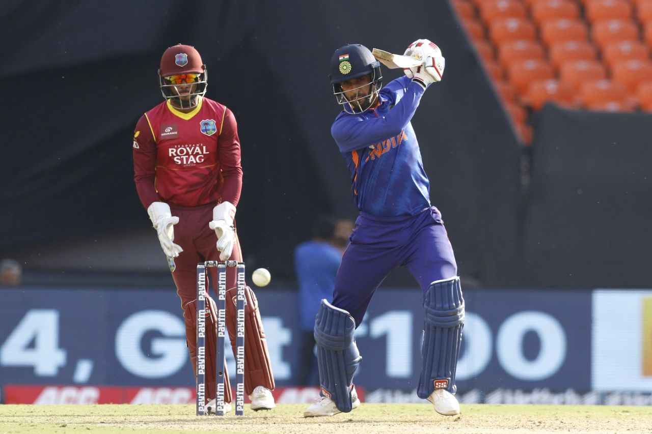 Deepak Hooda hits one through the off side, India vs West Indies, 2nd ODI, Ahmedabad, February 9, 2022