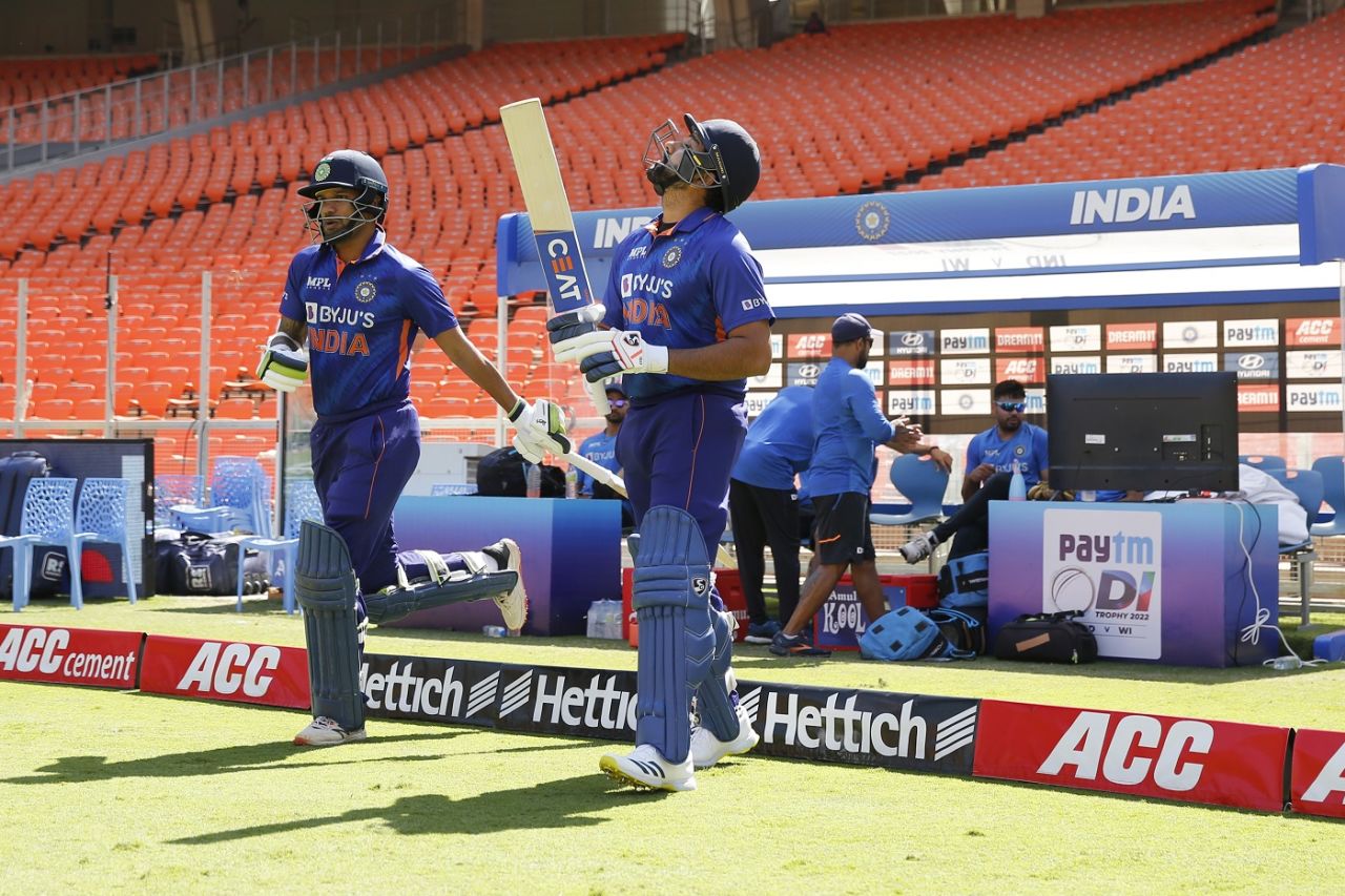 Shikhar Dhawan and Rohit Sharma stride out to open, India vs West Indies, 3rd ODI, Ahmedabad, February 11, 2022