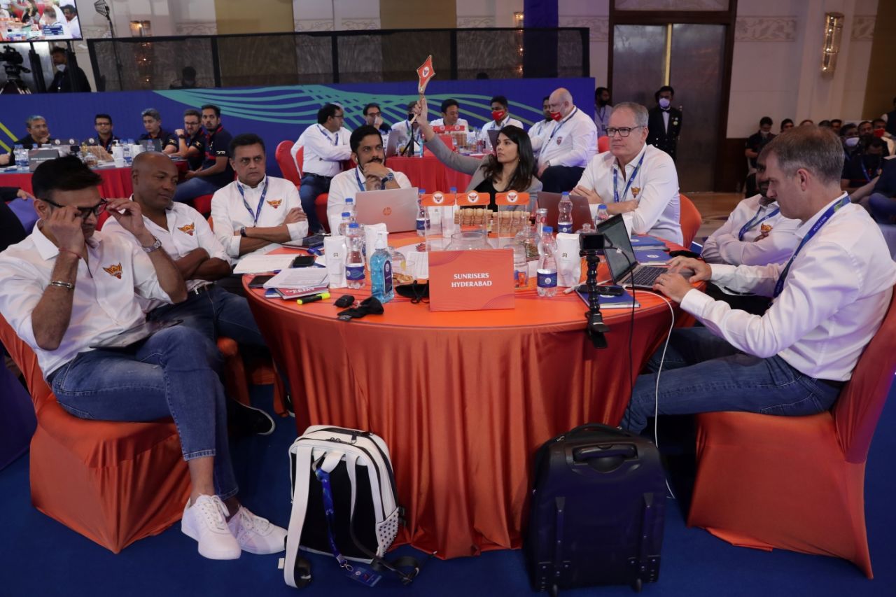 The Sunrisers Hyderabad table at the IPL 2022 auction, Bengaluru, February 13, 2022