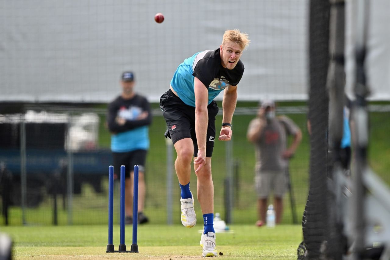 Kyle Jamieson bowls during a practice session, Christchurch, February 15, 2022