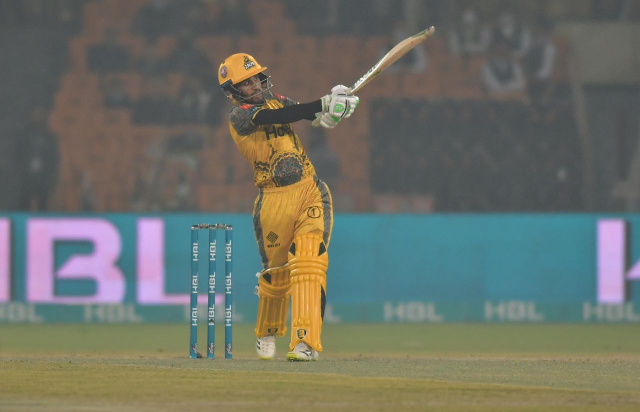 Mohammad Haris pulls during his quickfire innings, Peshawar Zalmi vs Islamabad United, PSL 2022, Lahore, February 17, 2022