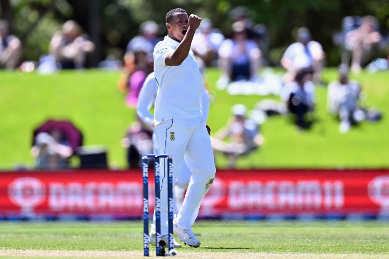 Glenton Stuurman celebrates a wicket, New Zealand vs South Africa, 1st Test, Christchurch, 2nd day, February 18, 2022