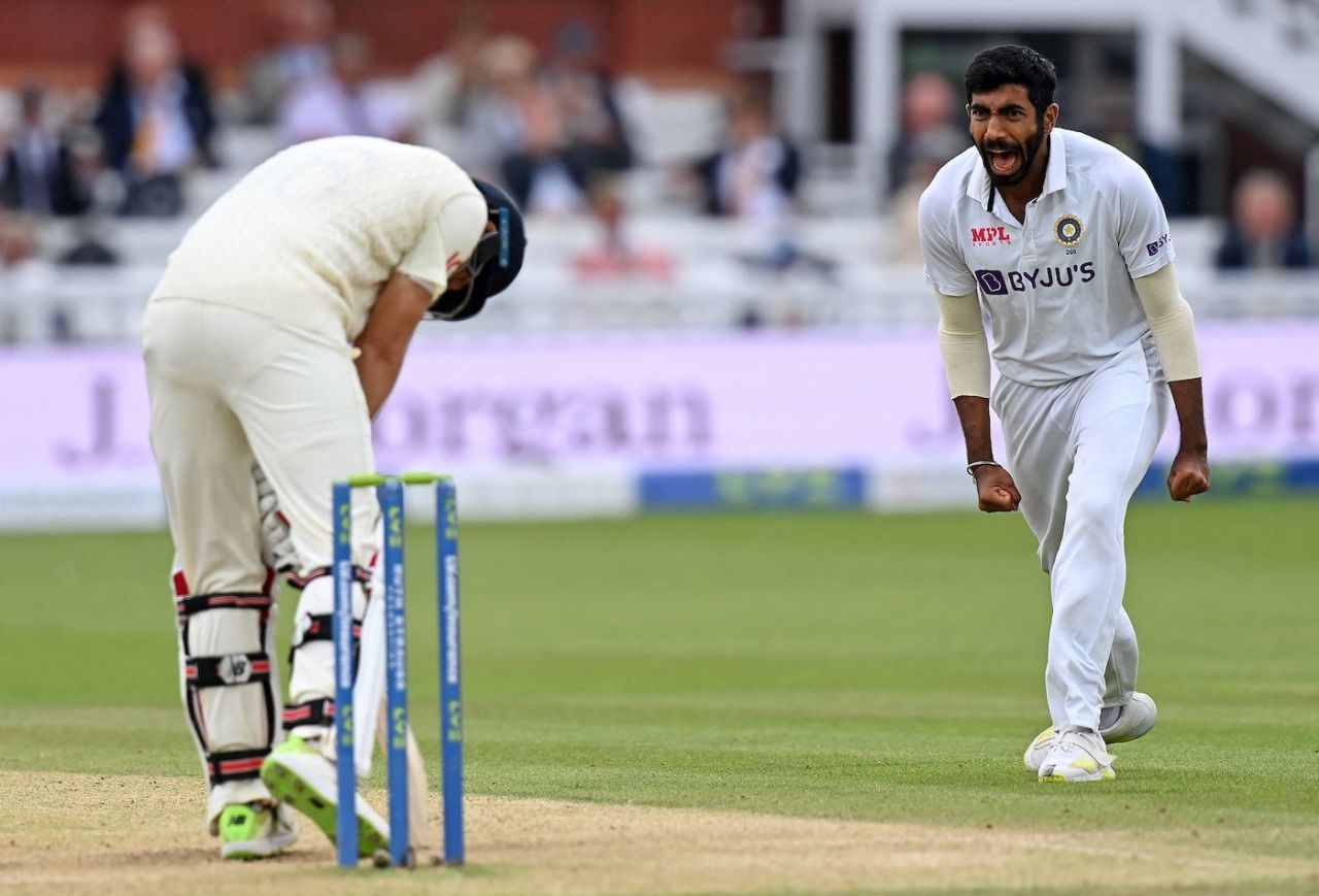 Jasprit Bumrah roars after having Joe Root nick to the cordon, England vs India, 2nd Test, Lord's, London, 5th day, August 16, 2021

