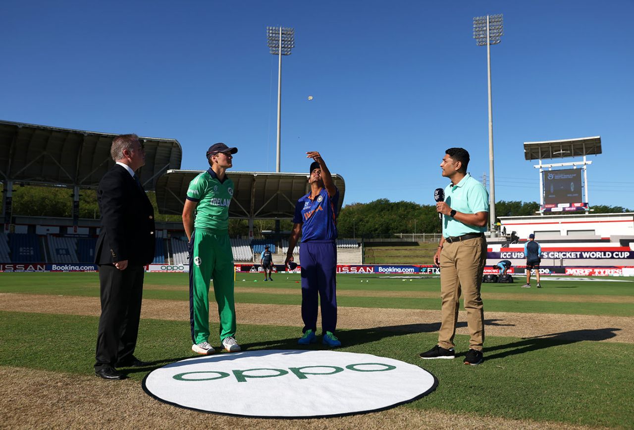 Nishant Sindhu and Tim Tector at the toss, India U-19s vs Ireland U-19s, Tarouba, U-19 World Cup, January 19, 2022
