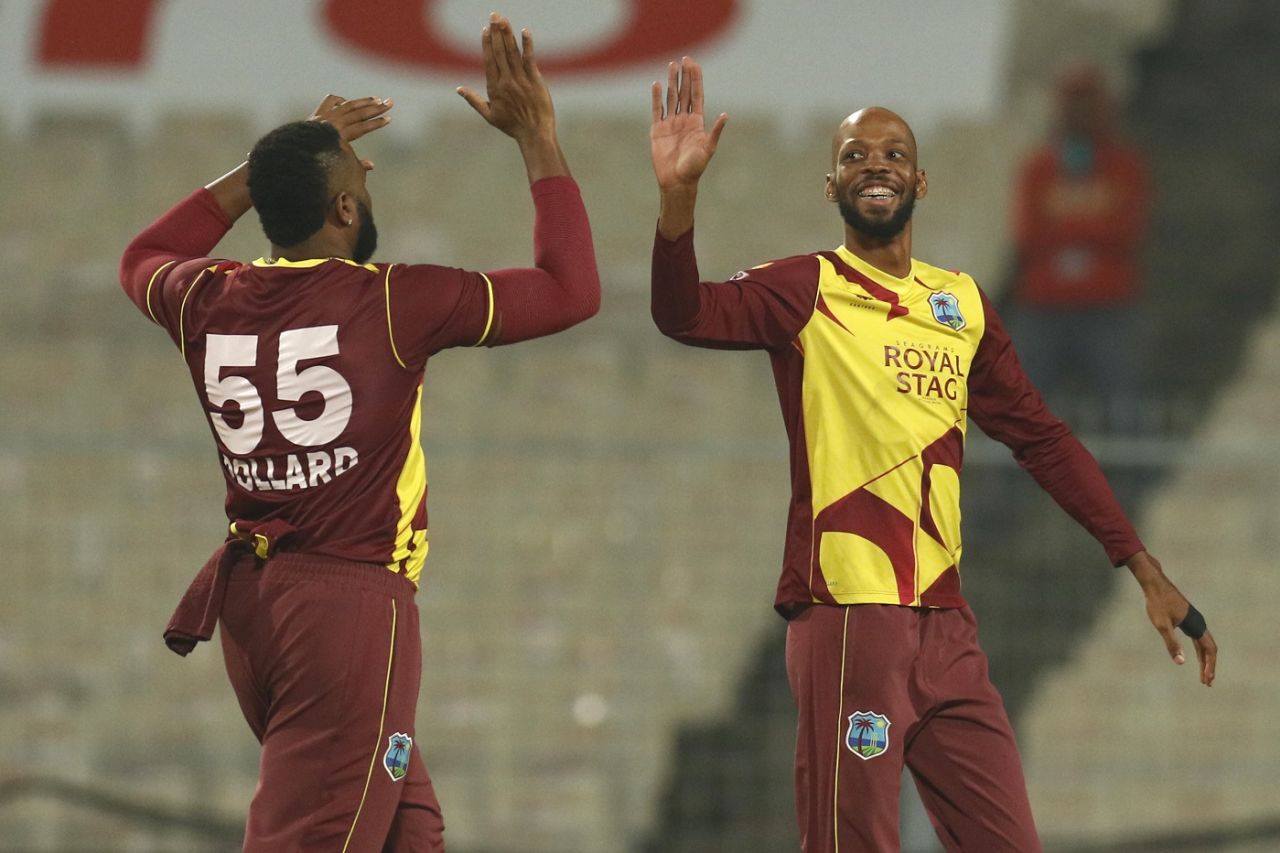 Sheldon Cottrell celebrates the wicket of Ishan KIshan, India vs West Indies, 2nd T20I, Kolkata, February 18, 2022