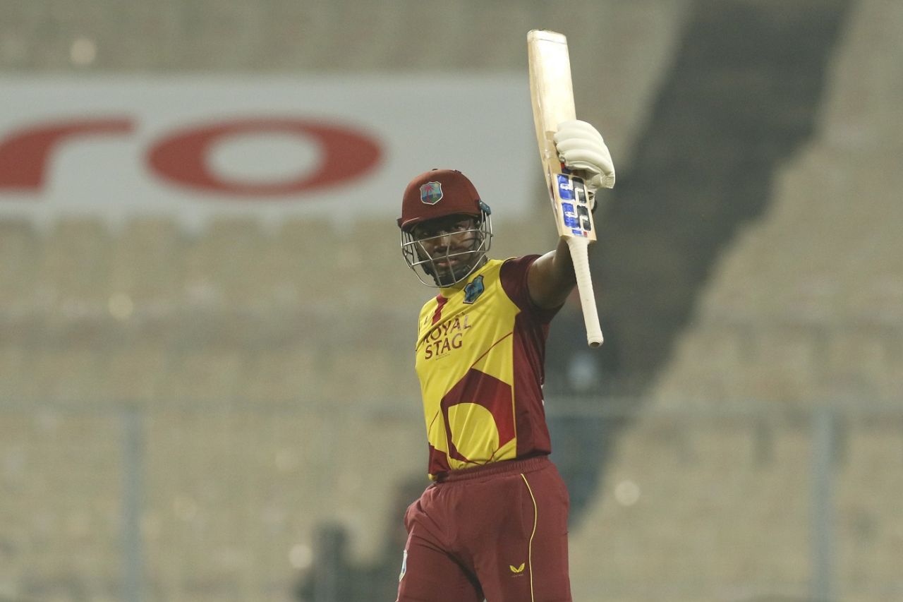 Rovman Powell after reaching his fifty off 28 balls, India vs West Indies, 2nd T20I, Kolkata, February 18, 2022