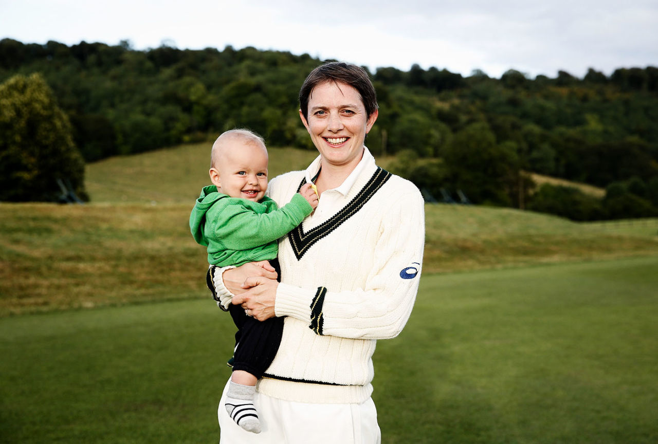Sarah Elliott poses for a photo with her baby Sam, England Women v Australia Women, Only Test, 3rd day, Wormsley, August 13, 2013