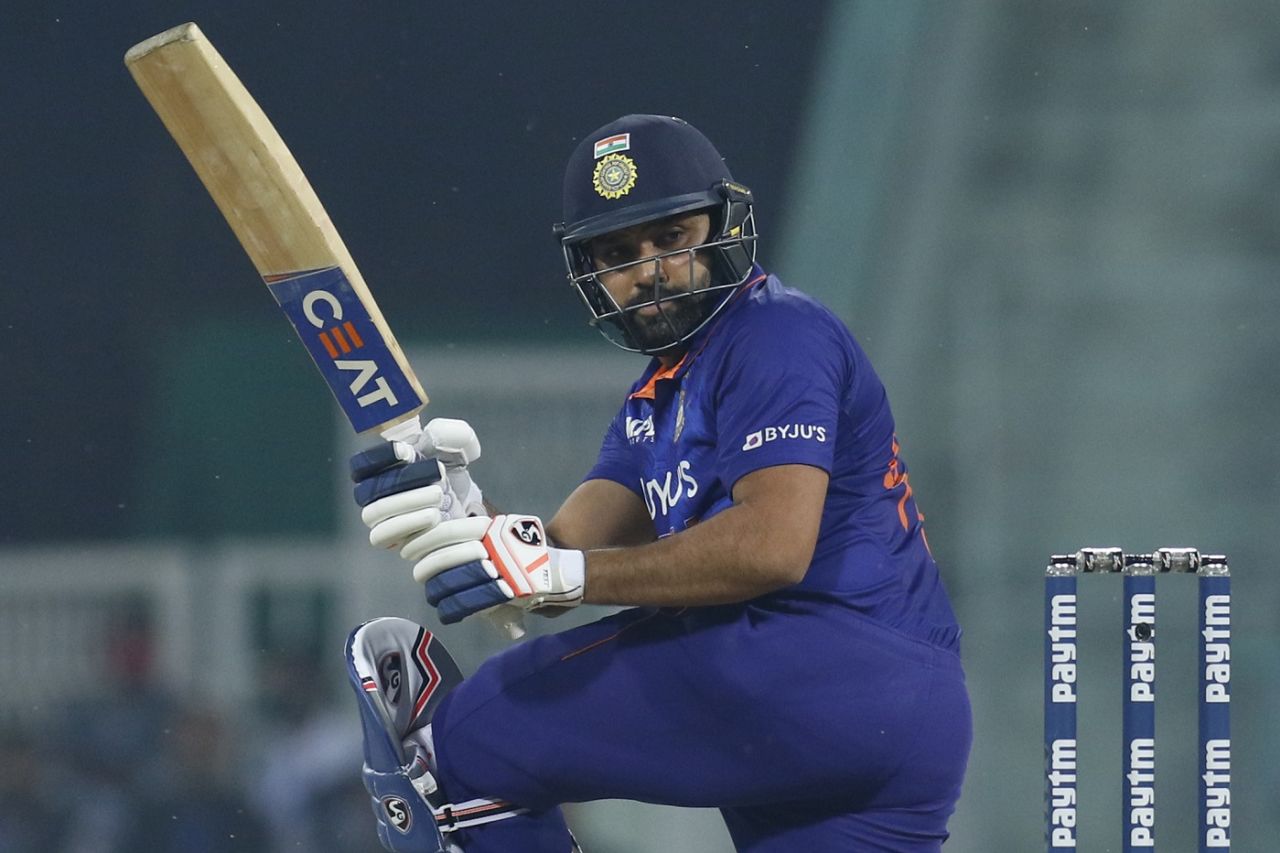 Rohit Sharma in action batting first against Sri Lanka, India vs Sri Lanka, 1st T20I, Lucknow, February 24, 2022