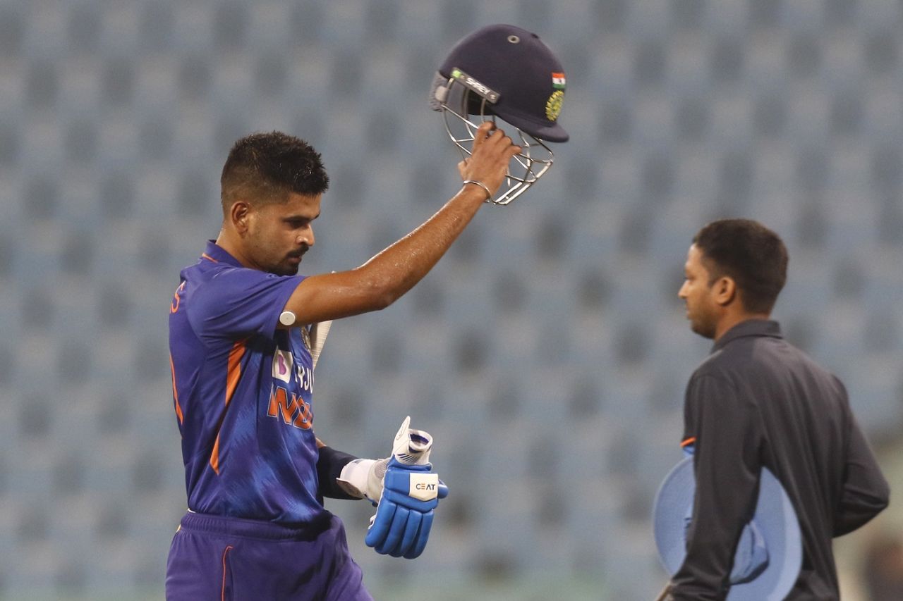 Shreyas Iyer acknowledges the crowd after his half century, India vs Sri Lanka, 1st T20I, Lucknow, February 24, 2022