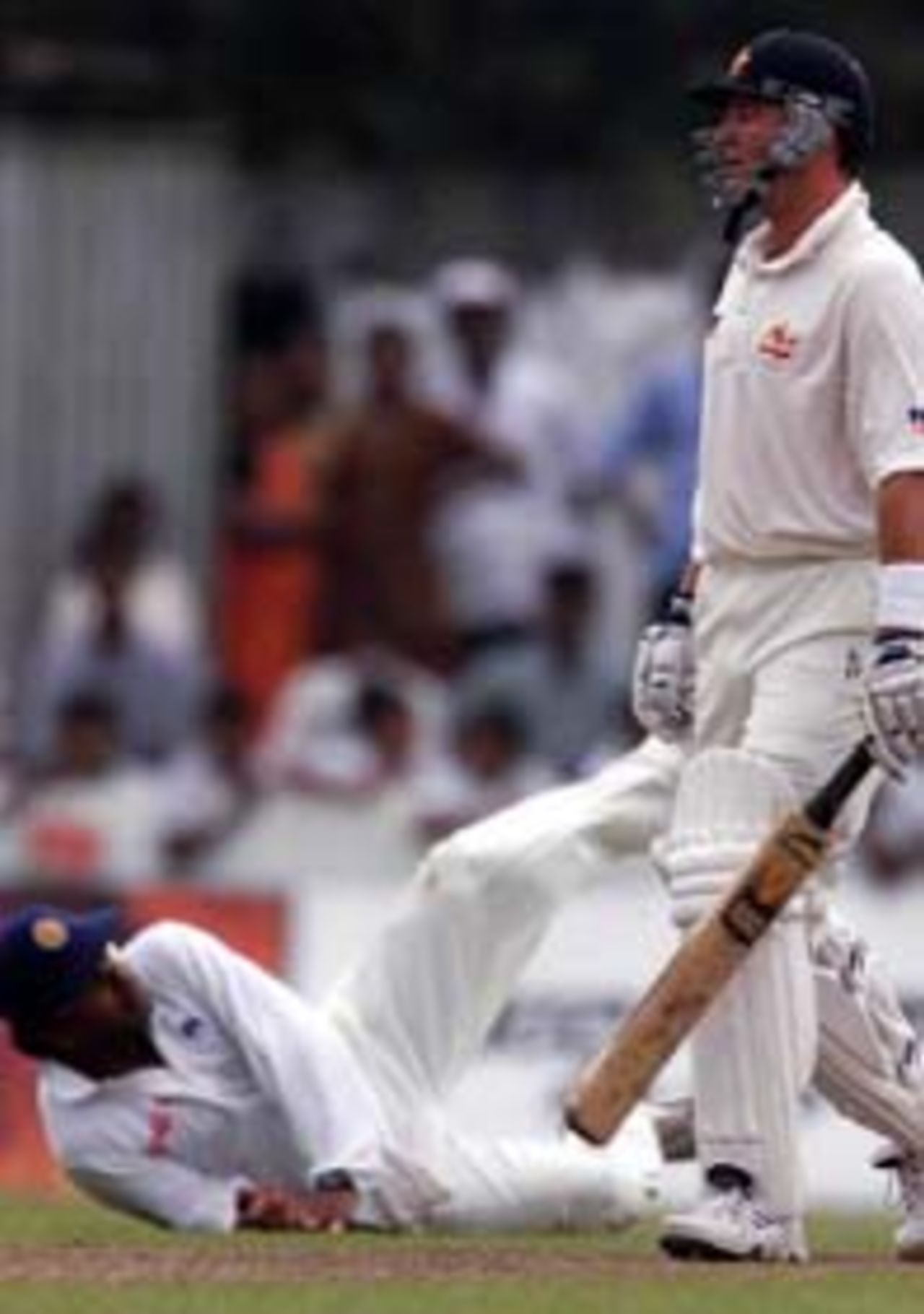 23 Sep 1999: Mark Waugh of Australia looks back to see Arjuna Ranatunga of Sri Lanka catch him out for 10 during day two of the second test between Sri Lanka and Australia at Galle International Stadium, Galle, Sri Lanka.