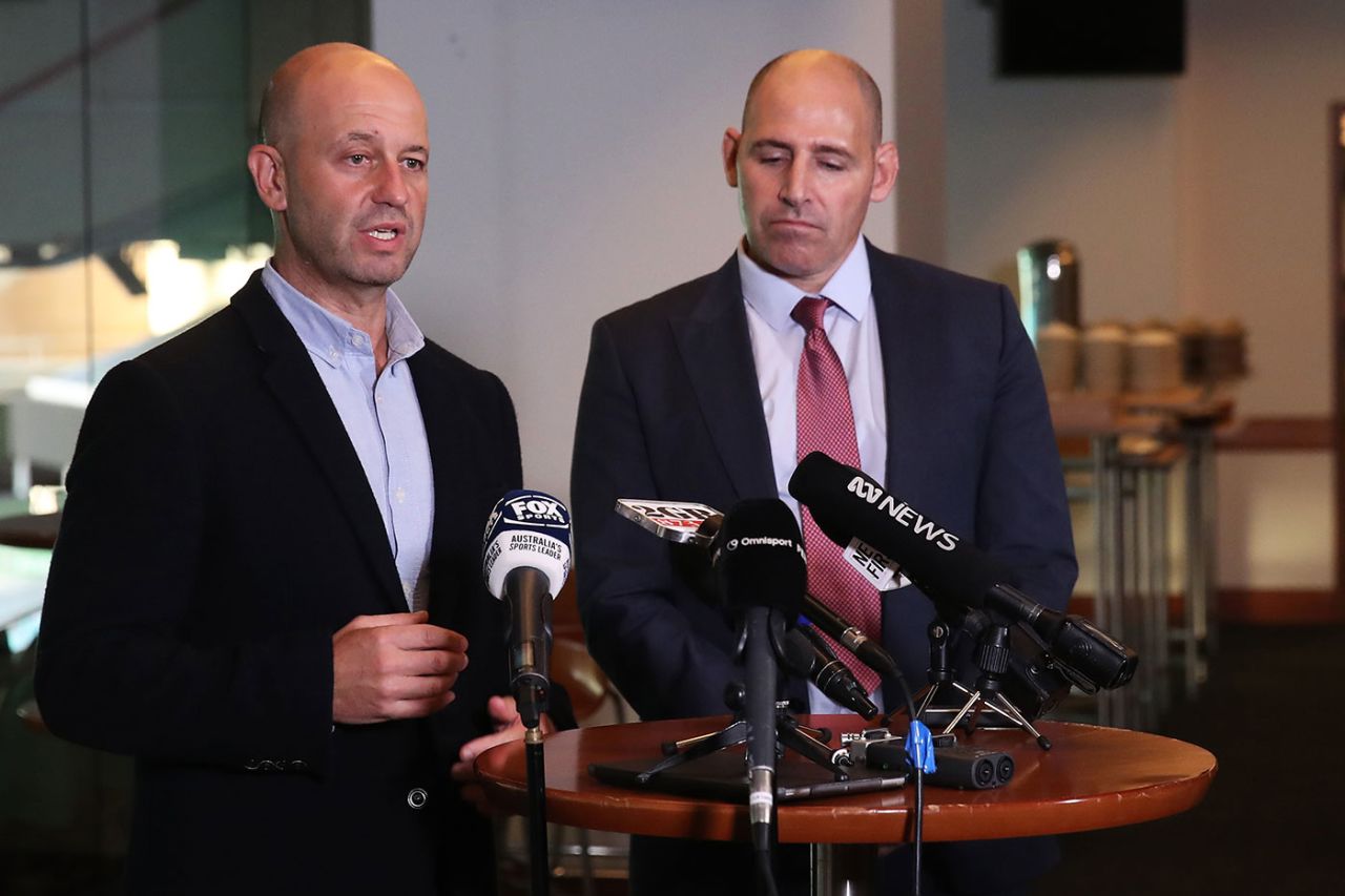 Todd Greenberg (left) has traveled to Pakistan with Cricket Australia CEO Nick Hockley
