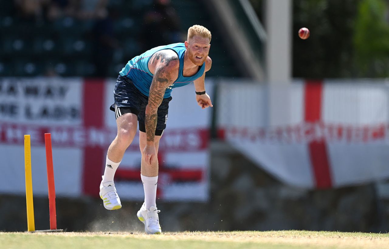 Ben Stokes bowls during the lunch interval, CWI President's XI vs England XI, Tour match, Coolidge Cricket Ground, Antigua, March 2, 2022