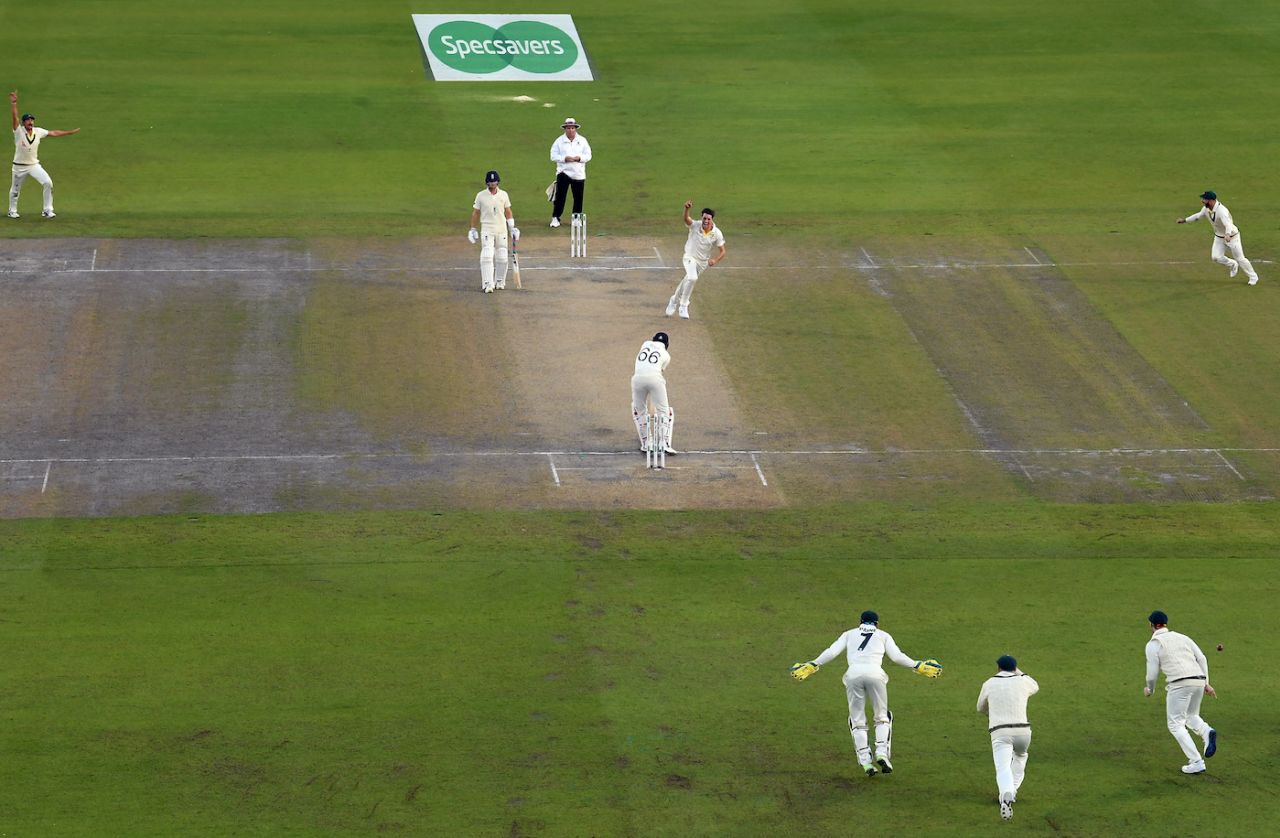 Pat Cummins wheels away after dismissing Joe Root, England v Australia, 4th Test, Day 4, Manchester, September 7, 2019