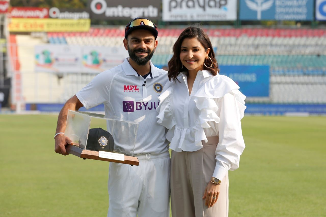 Virat Kohli with wife Anushka Sharma on the morning of his 100th Test, India vs Sri Lanka, 1st Test, Mohali, 1st day, March 4, 2022