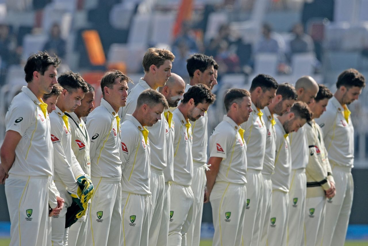 A minute's silence was observed ahead of day two in Rawalpindi for the victims of the Peshawar blast and Shane Warne, Pakistan vs Australia, 1st Test, Rawalpindi, 2nd day, March 5, 2022