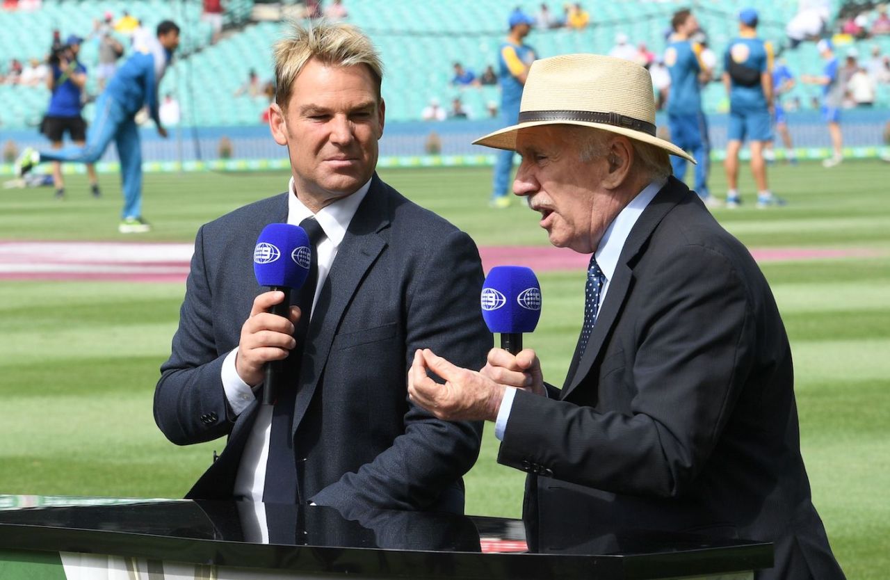 Shane Warne and Ian Chappell commentate for Channel 9, 3rd Test, Sydney, 1st day, January 3, 2017