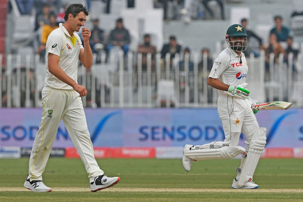 Pat Cummins and Babar Azam share a laugh, Pakistan vs Australia, 1st Test, Rawalpindi, 2nd day, March 5, 2022