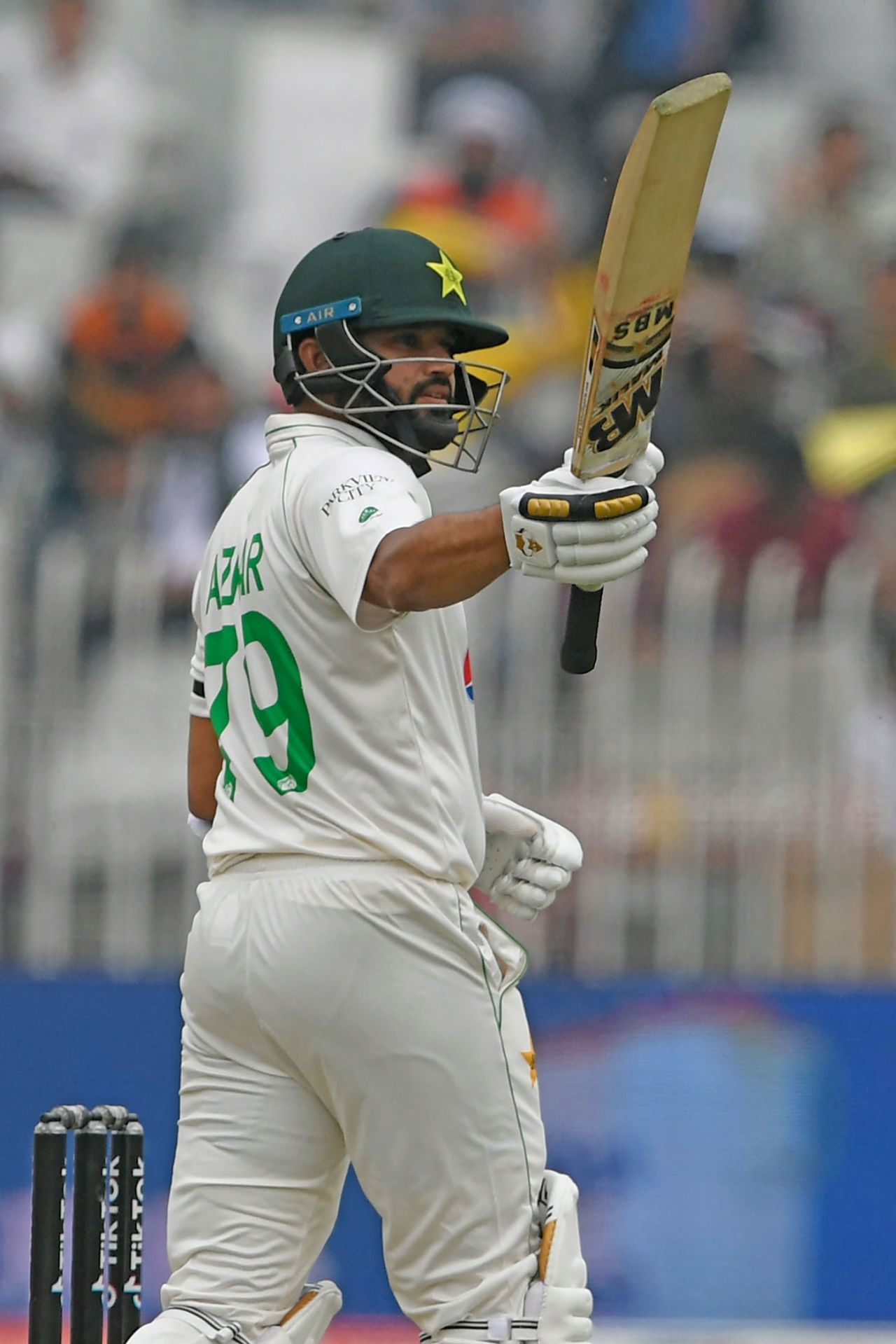 Azhar Ali raises his bat on reaching 150, Pakistan vs Australia, 1st Test, Rawalpindi, 2nd day, March 5, 2022